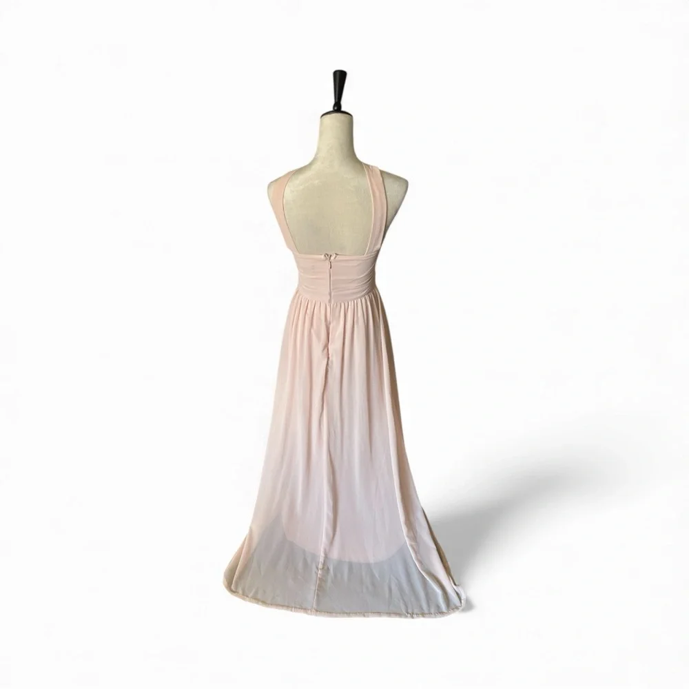 Lulu's Sz S Soft Blush Pink A Line Halter Chiffon Maxi Formal Bridesmaid Dress - Picture 8 of 12